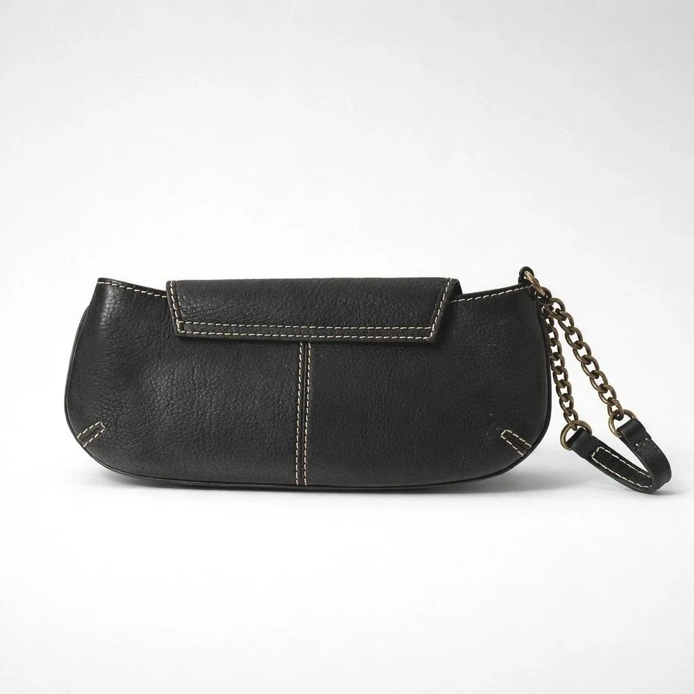 Fossil Wristlet‎ Clutch Womens Small Black Excellent Leather Chain Studded Y2K